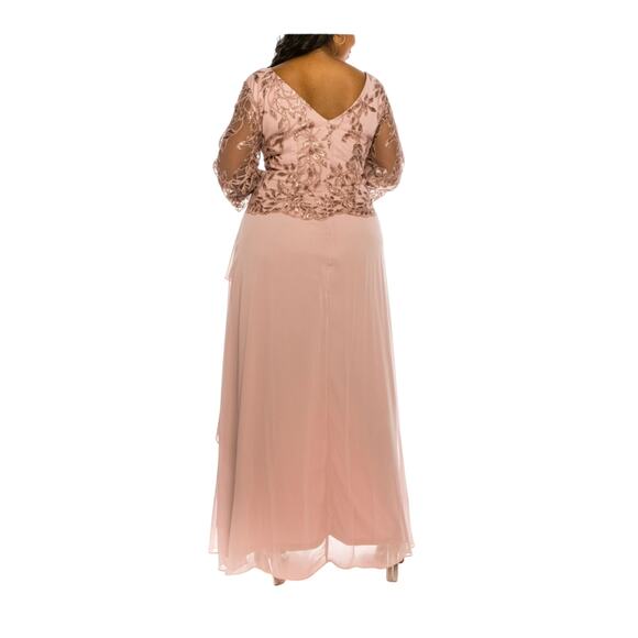 12 New Pink Champagne Lace Top Chiffon Dress - Picture 2 of 8